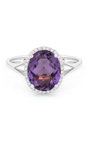 14K WG Oval Amethyst & Diamond Halo Ring by Madison L