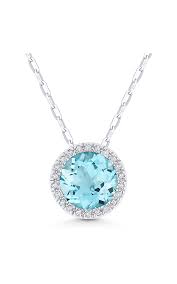 14K WG Round Blue Topaz & Diamond Halo Pendant Necklace by Madison L Main image
