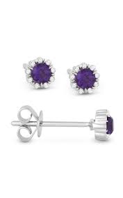 14K WG AMETHYST & DIAMOND PETITE HALO STUD EARRINGS