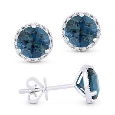 14k Wg London Blue Topaz & Dia Halo Stud Earrings