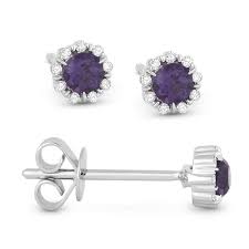 14K WG Petite Round Created Alexandrite & Diamond Halo Studs by Madison L