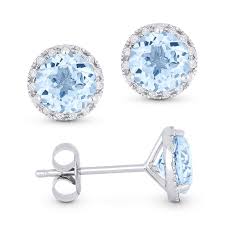 14K WG Round Blue Topaz & Diamond Halo Studs by Madison L Main image