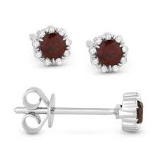 14K WG Petite Round Garnet & Diamond Halo Studs Earrings by Madison L Main image