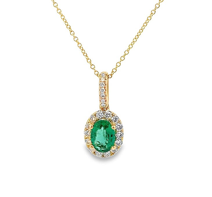 14K YG .76ct Oval Emerald & .27cttw Diamond Halo Pendant by David Kord