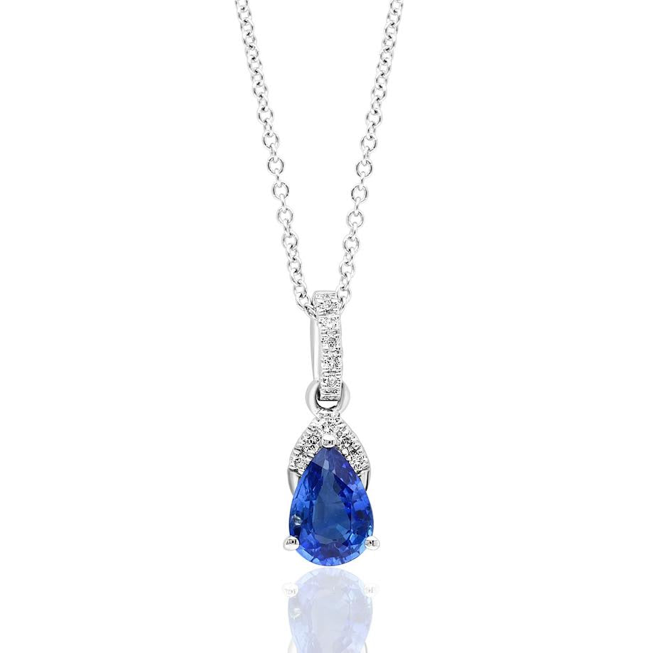 18K WG Pear Sapphire & Diamond Bail Pendant Necklace by David Kord