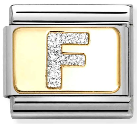 Stainless Steel & 18K Yellow Gold Glitter Letter F Initial Charm