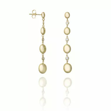 18K YG Diamond & Polished Gold Alternating Station Drop Earrings by Chimento