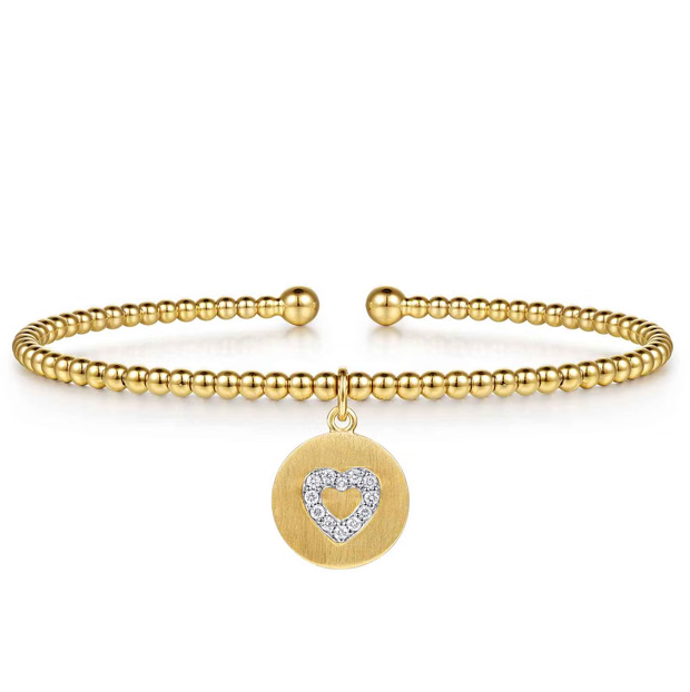 14K Yellow Gold Bujukan Beaded Diamond Heart Cuff Bangle Bracelet by Gabriel