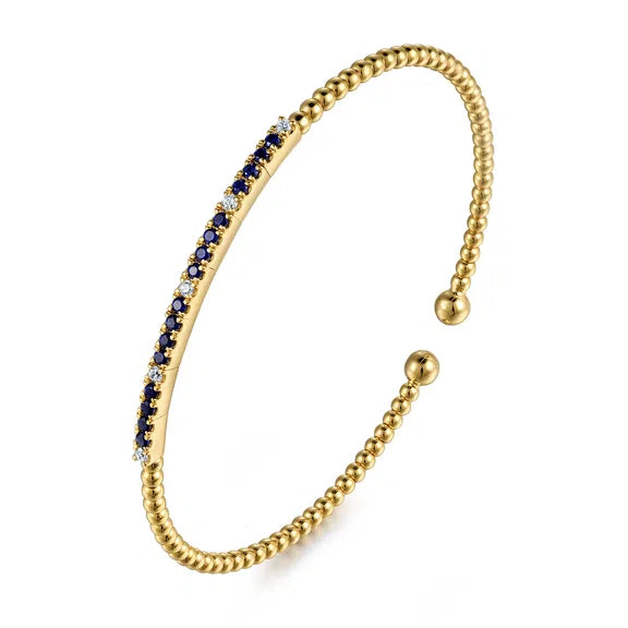 14K YG Bujukan Diamond & Blue Sapphire Split Bangle by Gabriel NY Secondary image