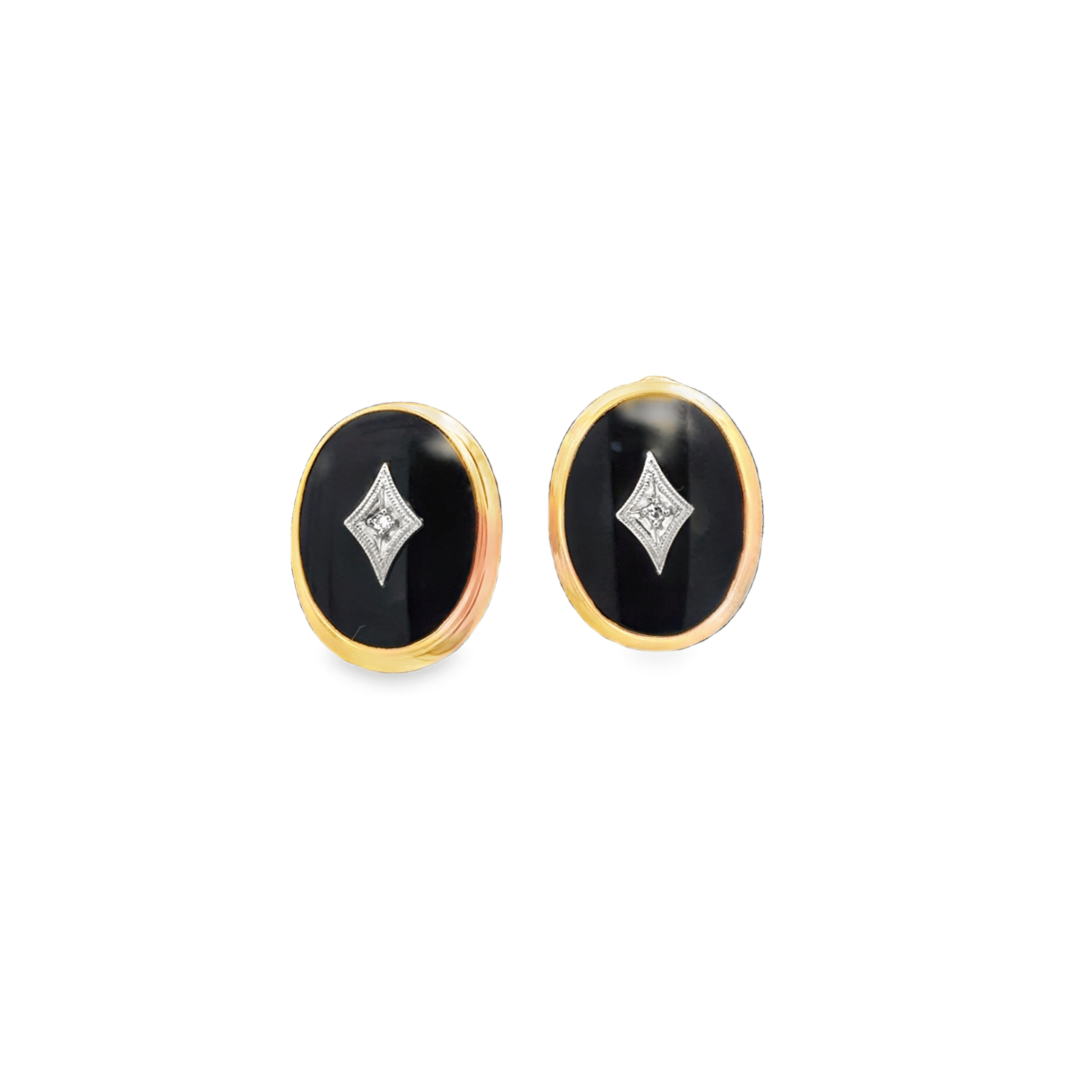 14K Y/WG Black Onyx & Diamond Stud Earrings *Estate Item Sold as is, Final Sale* Main image