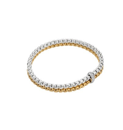 18K W/YG "EKA" Double Row Flex'It Bracelet with Diamond Bar Accent by FOPE