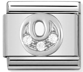Stainless Steel & Sterling Silver Letter O Initial Charm with CZ Main image