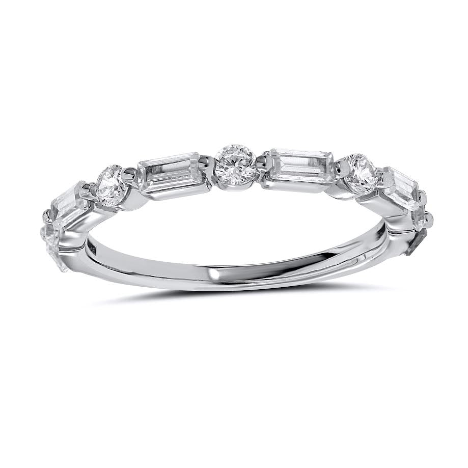 14K WG Diamond Round & Baguette Alternating Shared Prong Band Main image