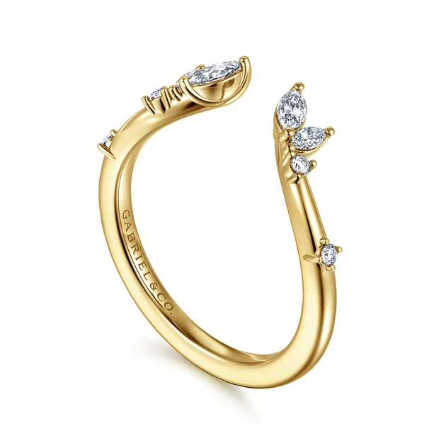 14K Yellow Gold Marquise & Round Diamond Curved Open Wedding Band by Gabriel NY