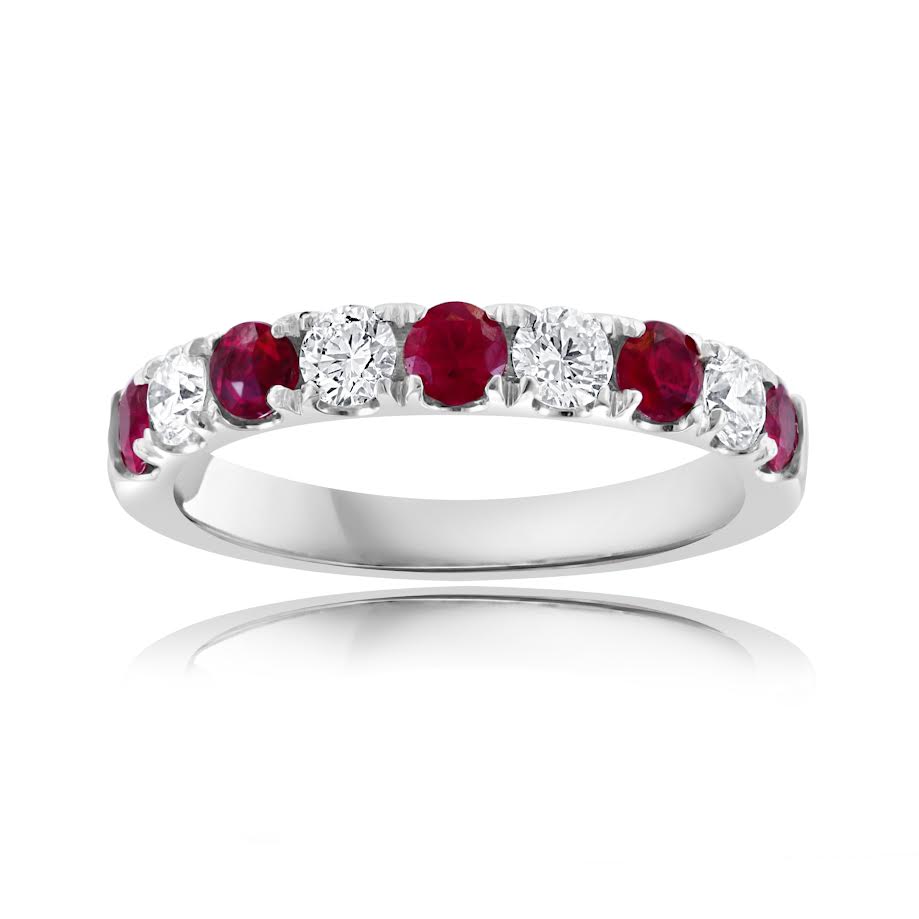 14K WG Round Ruby & Diamond Alternating Band by David Kord