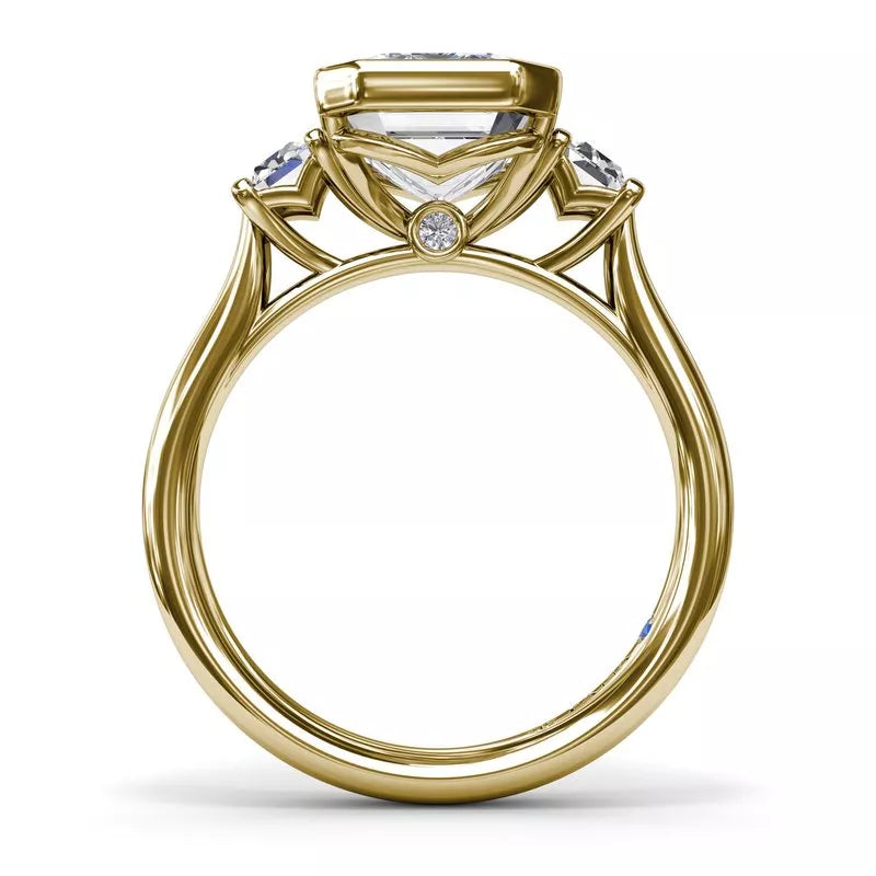 14K YG Emerald Diamond Baguette Three Stone Semi Mount by Fana