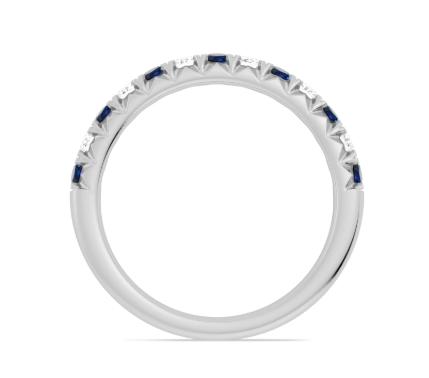14K White Gold Alternating Sapphire & Diamond Fishtail Anniversary Band Secondary image