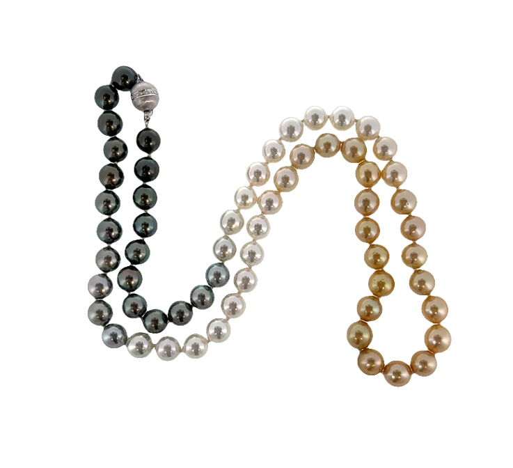 14K White Gold 9.5-9.9mm South Sea Ombre Pearl Strand with Diamond Clasp Main image