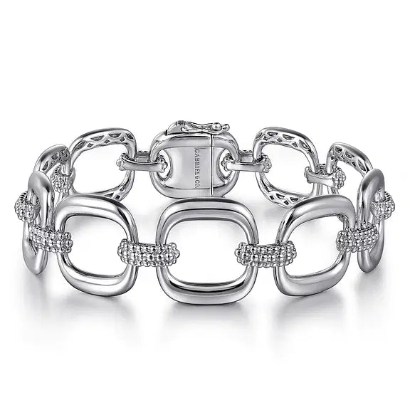 Sterling Silver Bujukan & Cushion Shape Link Chain Bracelet by Gabriel NY