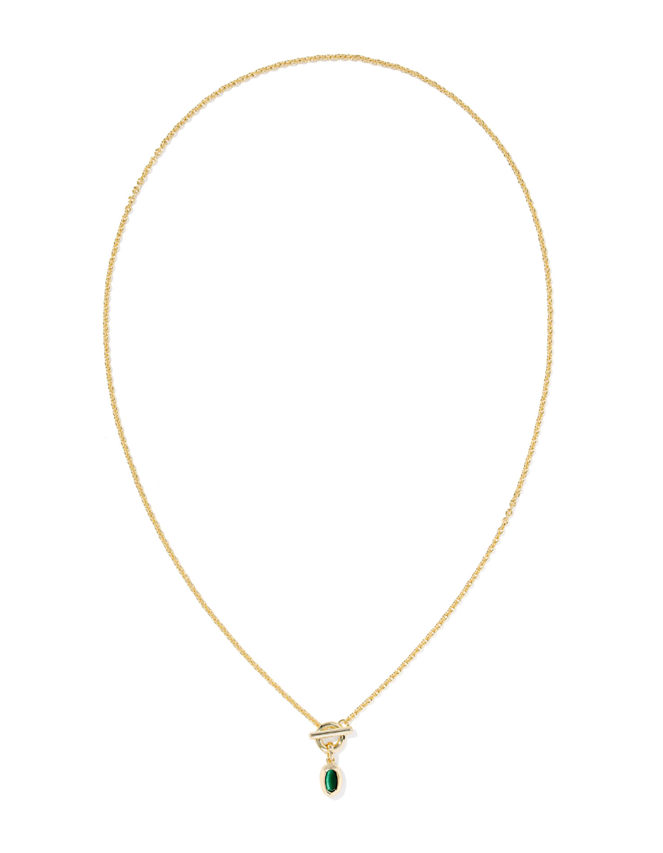 Gold Plated Mini Elisa Toggle Pendant in Green Tiger's Eye by Kendra Scott