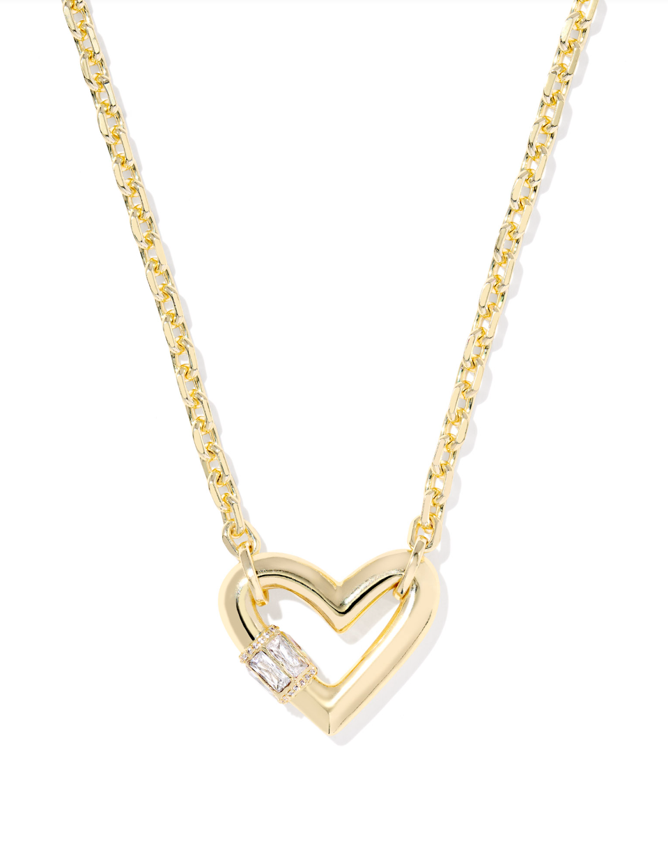 Gold Plated Emery Heart Pendant Necklace in White CZ by Kendra Scott