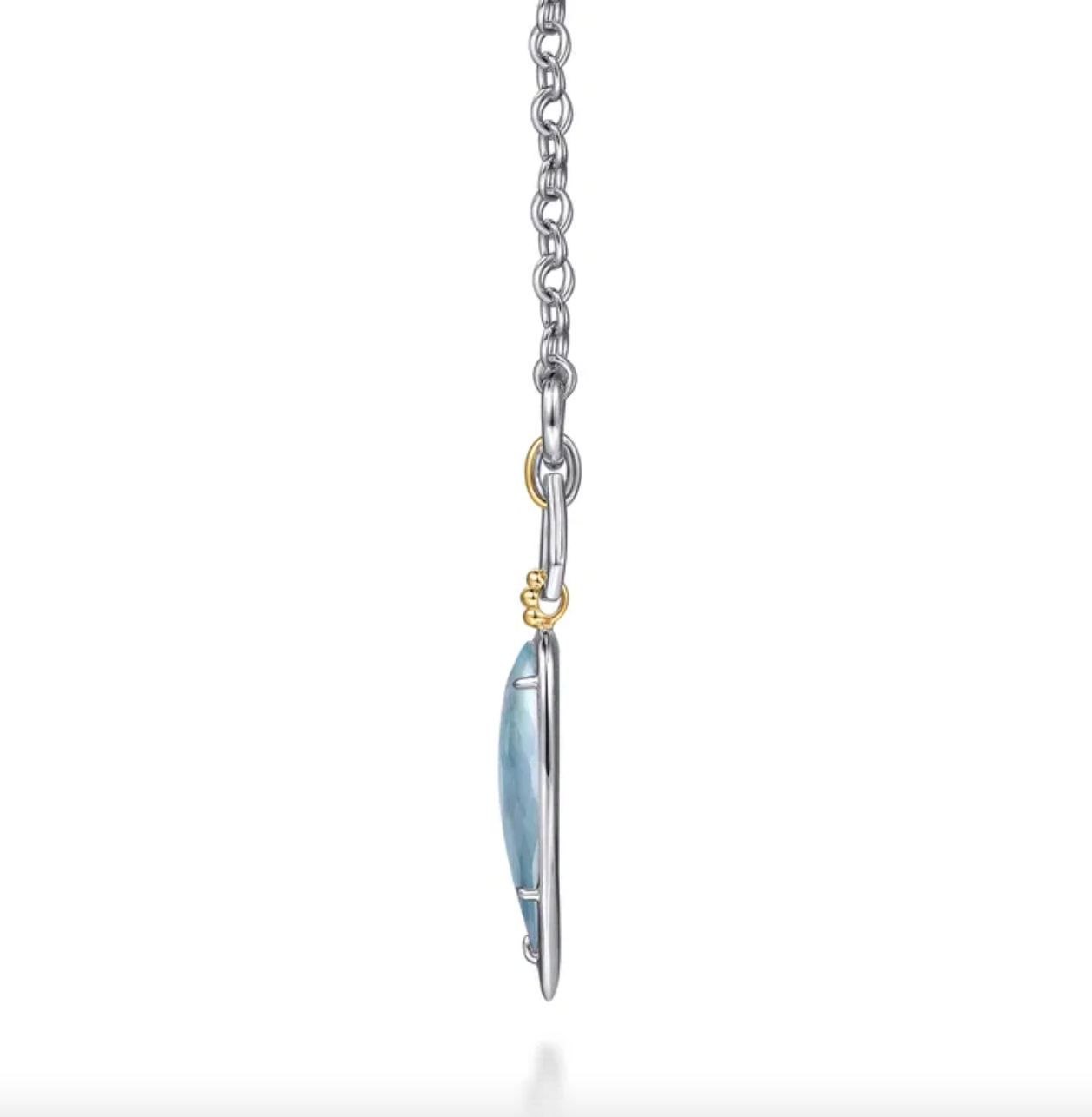 Sterling Silver/14K YG Bujukan Rock Crystal, White MOP, & Turquoise Pendant by Gabriel NY