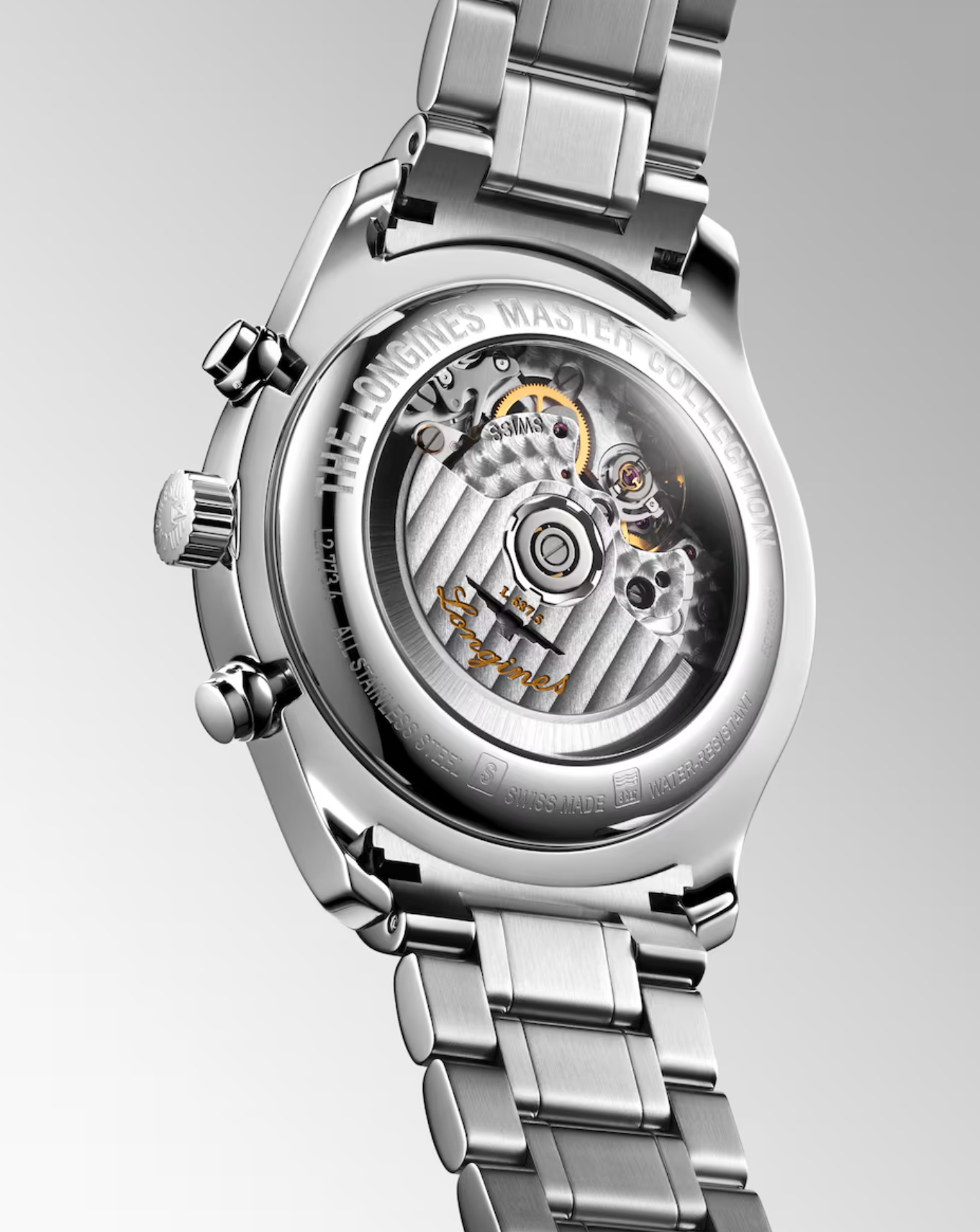 Longines Master Stainless Steel 42mm Chronograph Moonphase Watch in Silver Barleycorn
