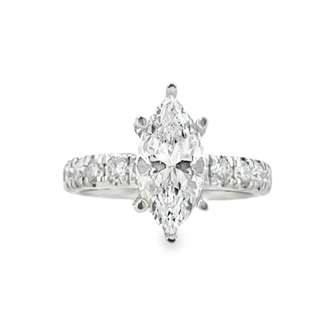 14K White Gold 4/5cttw Diamond Line Marquise Semi-Mount with Hidden Halo