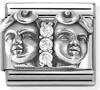 Stainless Steel & Sterling Silver Gemini Zodiac Charm with CZ Main image
