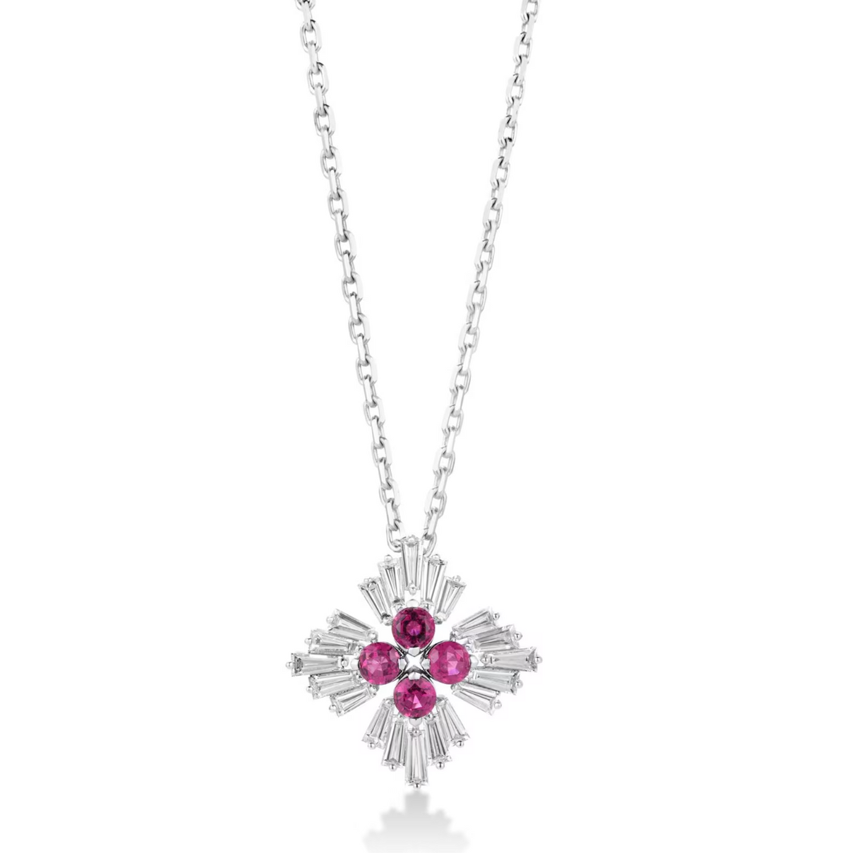 18K White Gold Diamond Princess Diamond & Rubellite Flower Pendant Necklace by Roberto Coin Main image