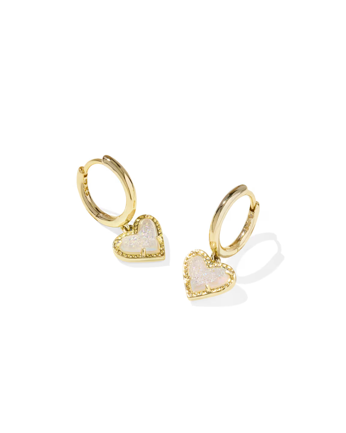 Ari Heart Gold Plated Huggie Earrings in Iridescent Drusy by Kendra Scott Main image
