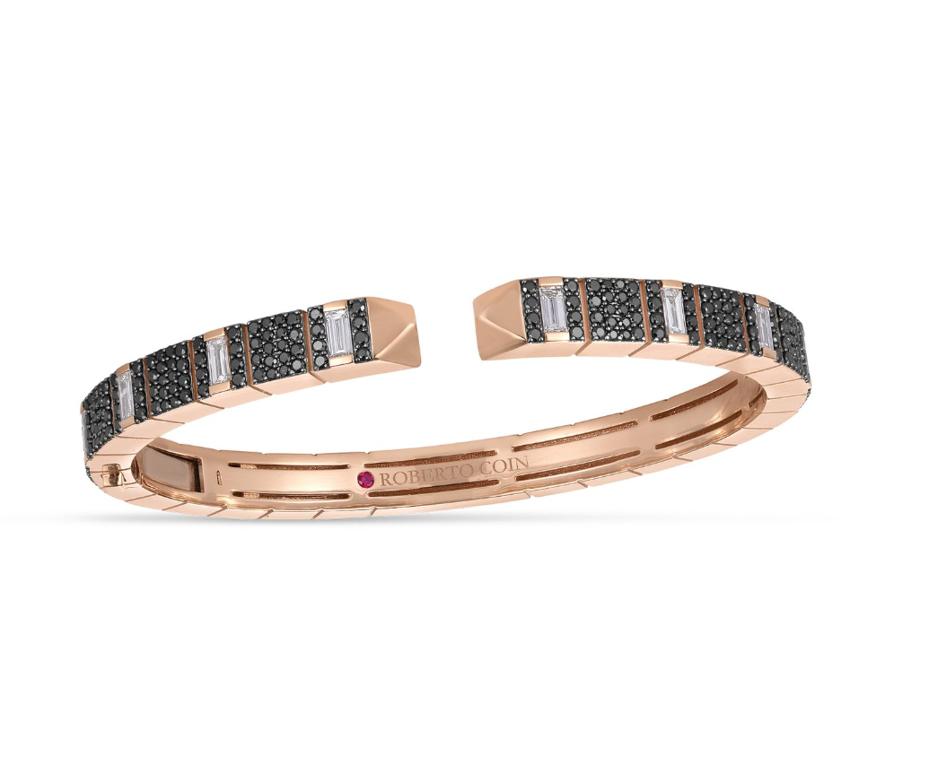 18K Rose Gold Obelisco Diamond & Black Diamond Open Bangle by Roberto Coin