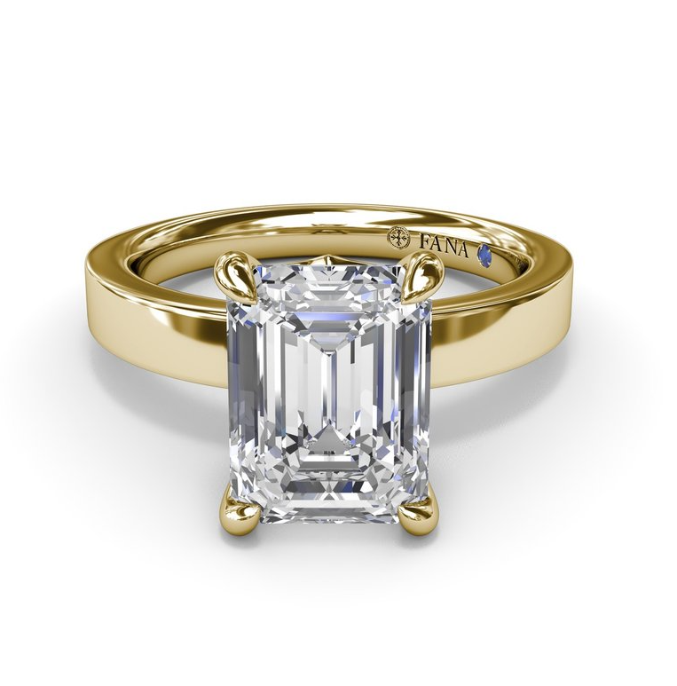 14K Two-Tone Wide Lab Grown Emerald Cut Diamond Solitaire Engagement Ring by Fana