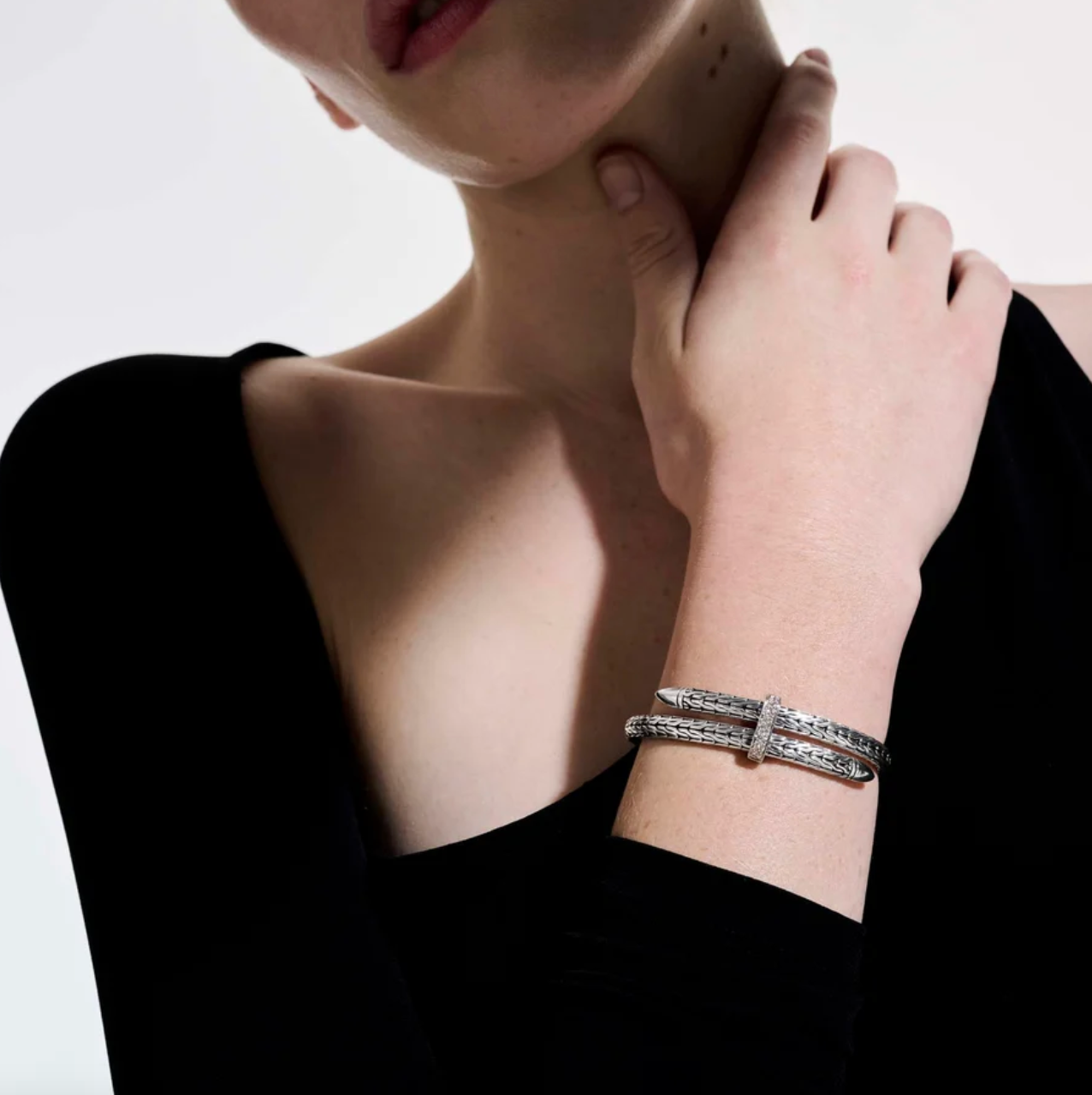 Sterling Silver 5.5MM Spear Flex Diamond Bypass Bangle by John Hardy