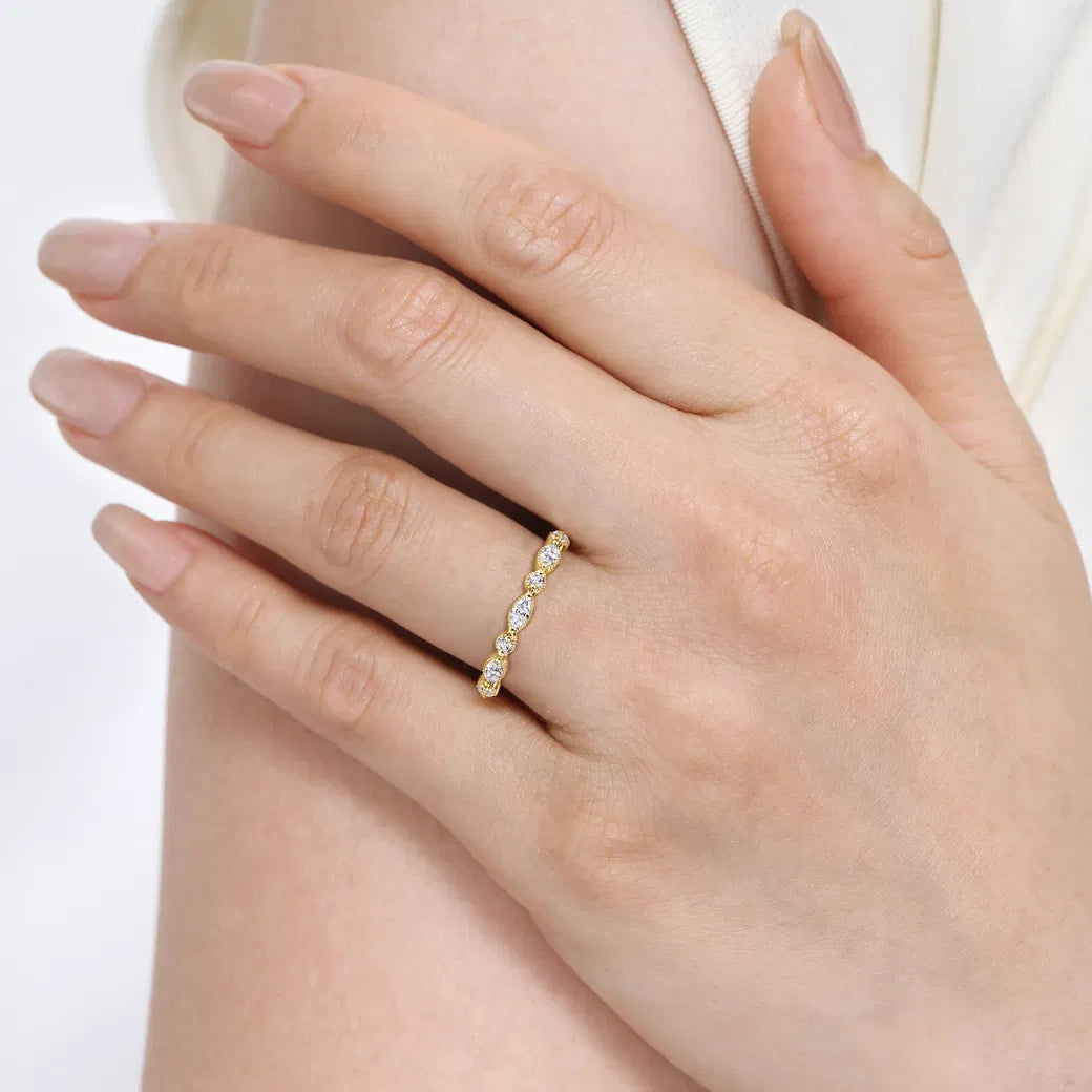 14K YG "Esperanza" Double Prongs Marquise & Round 1/2cttw Diamond Anniversary Band by Gabriel NY