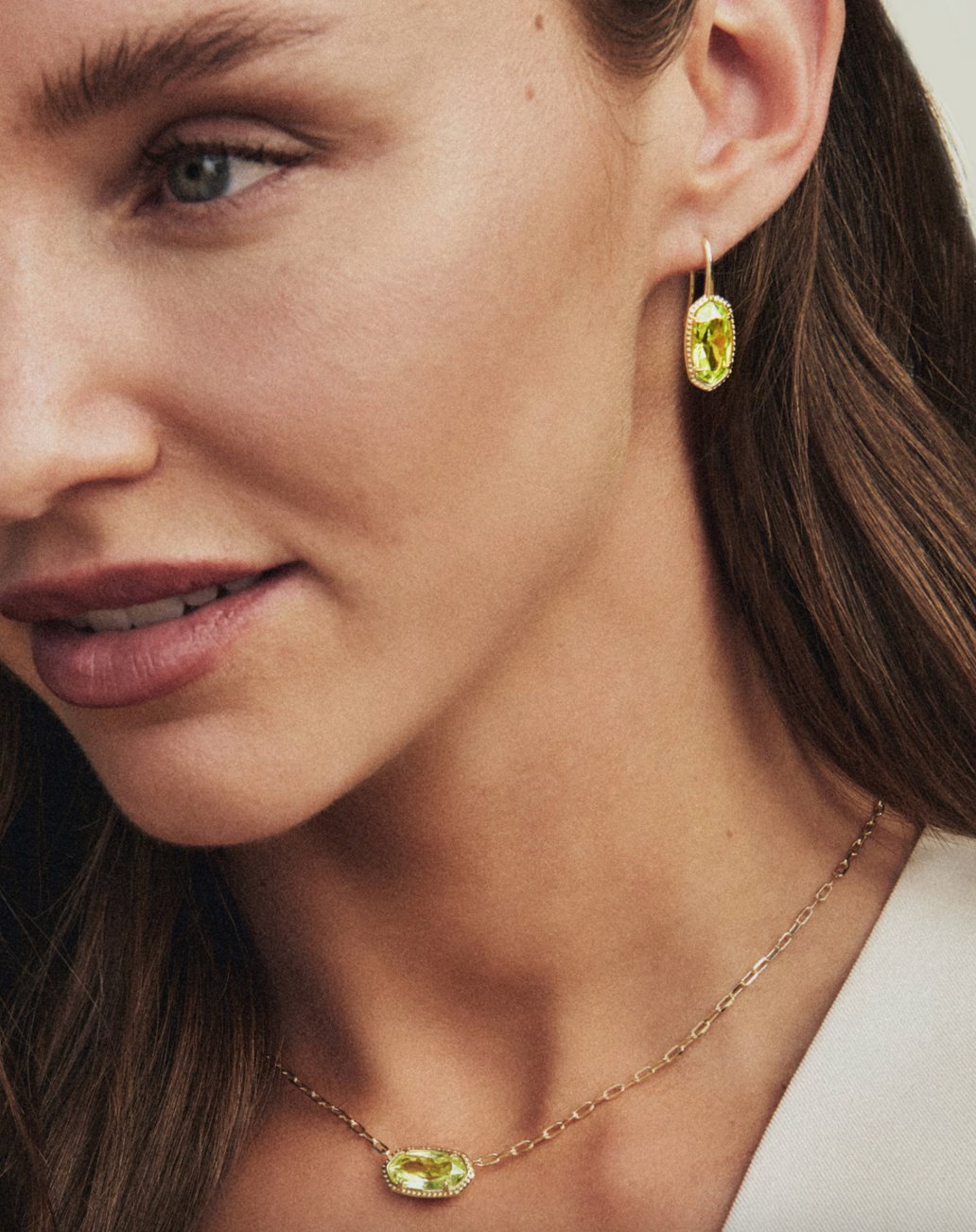 Gold Plated Lee Drop Earrings in Light Green CZ by Kendra Scott Secondary image