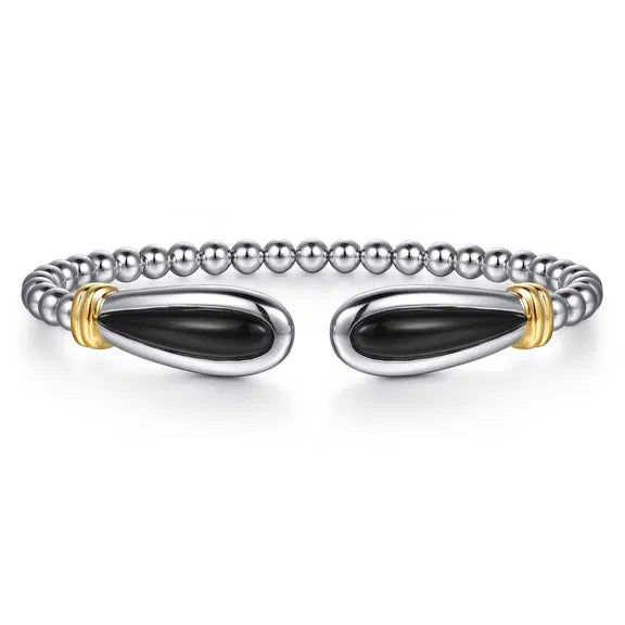 SS/14K YG Bujukan Open Bangle with Black Onyx by Gabriel NY