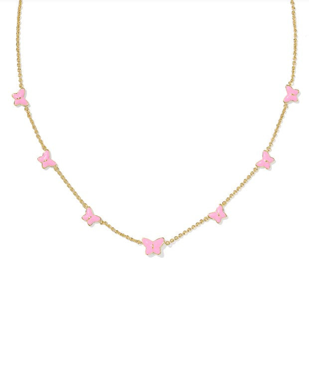 Lillia Gold Plated Butterfly Strand Necklace in Pink Enamel by Kendra Scott