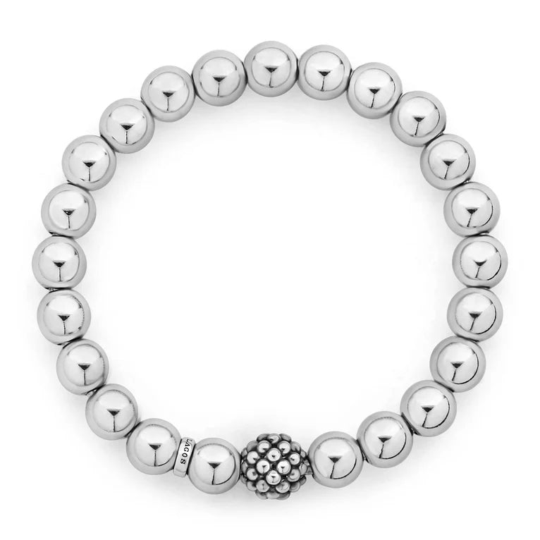 Sterling Silver Signature Caviar Lattice Ball 8mm Stretch Bracelet by Lagos