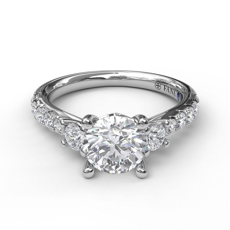14K WG Round Diamond Three-Stone Semi-Mount with Peekaboos by FANA