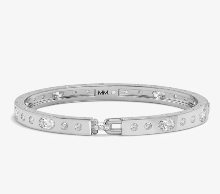 Silver Plated Ashley Sunset Lock Cuff in White CZ by Melinda Maria