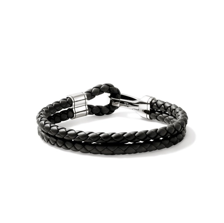Sterling Silver & Black Leather Men's Essentials 10mm Double Row Bracelet by John Hardy Main image
