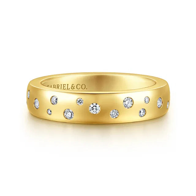 14K YG Burnish Set Cluster Diamond Cigar Band by Gabriel NY Main image