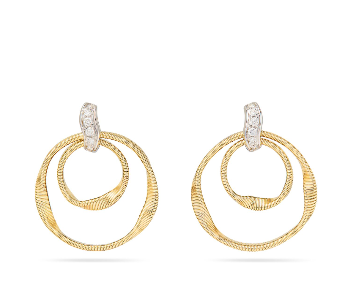 18K Two-Tone Marrakech Double Circle Diamond Drop Earrings by Marco Bicego