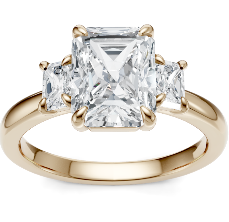 14K YG Emerald Three-Stone Diamond Semi-Mount by Imagine Bridal