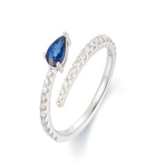 14K WG Pear Shape Sapphire & Diamond Wrap Ring