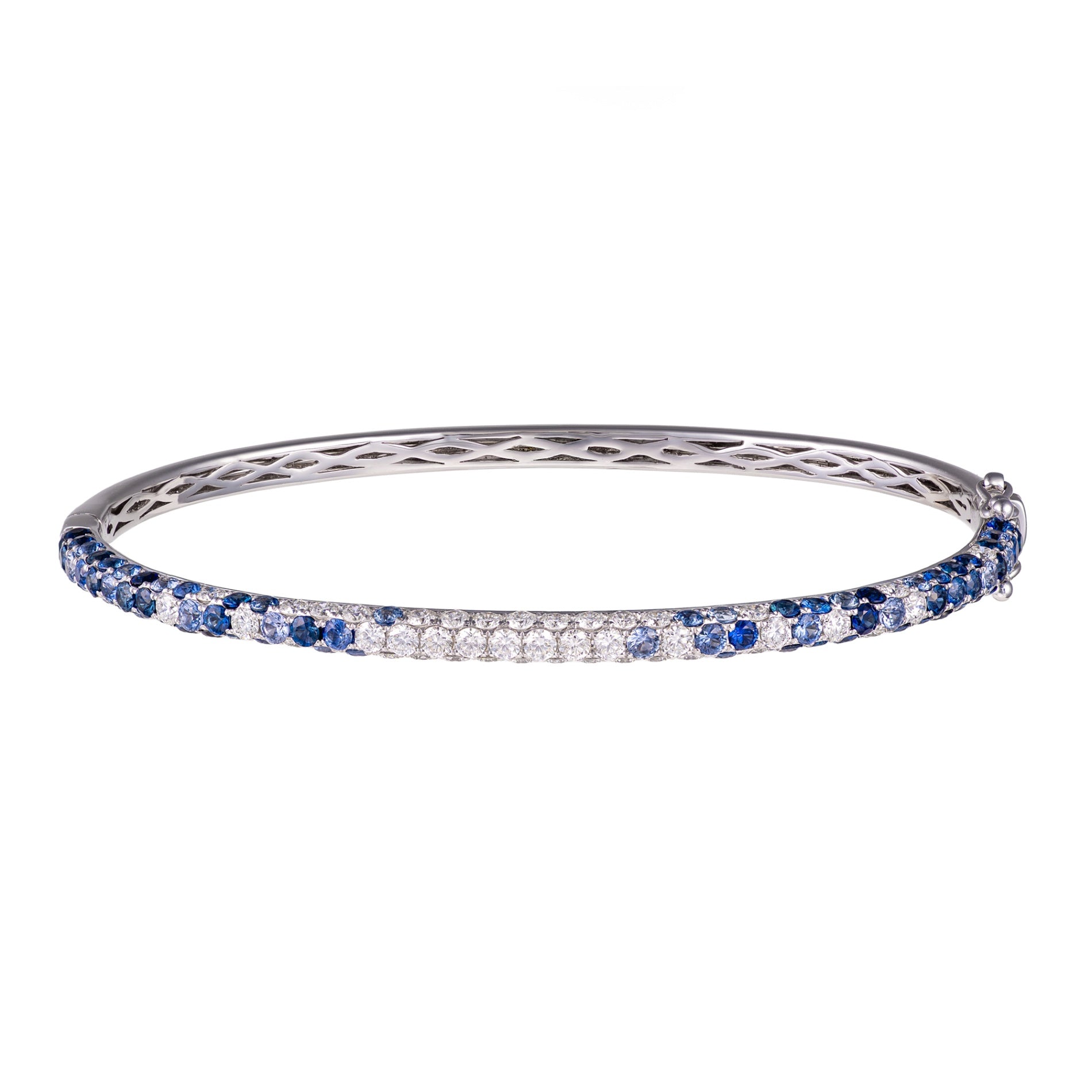 18K White Gold Ombre Sapphire & Diamond Bangle Bracelet by David Kord