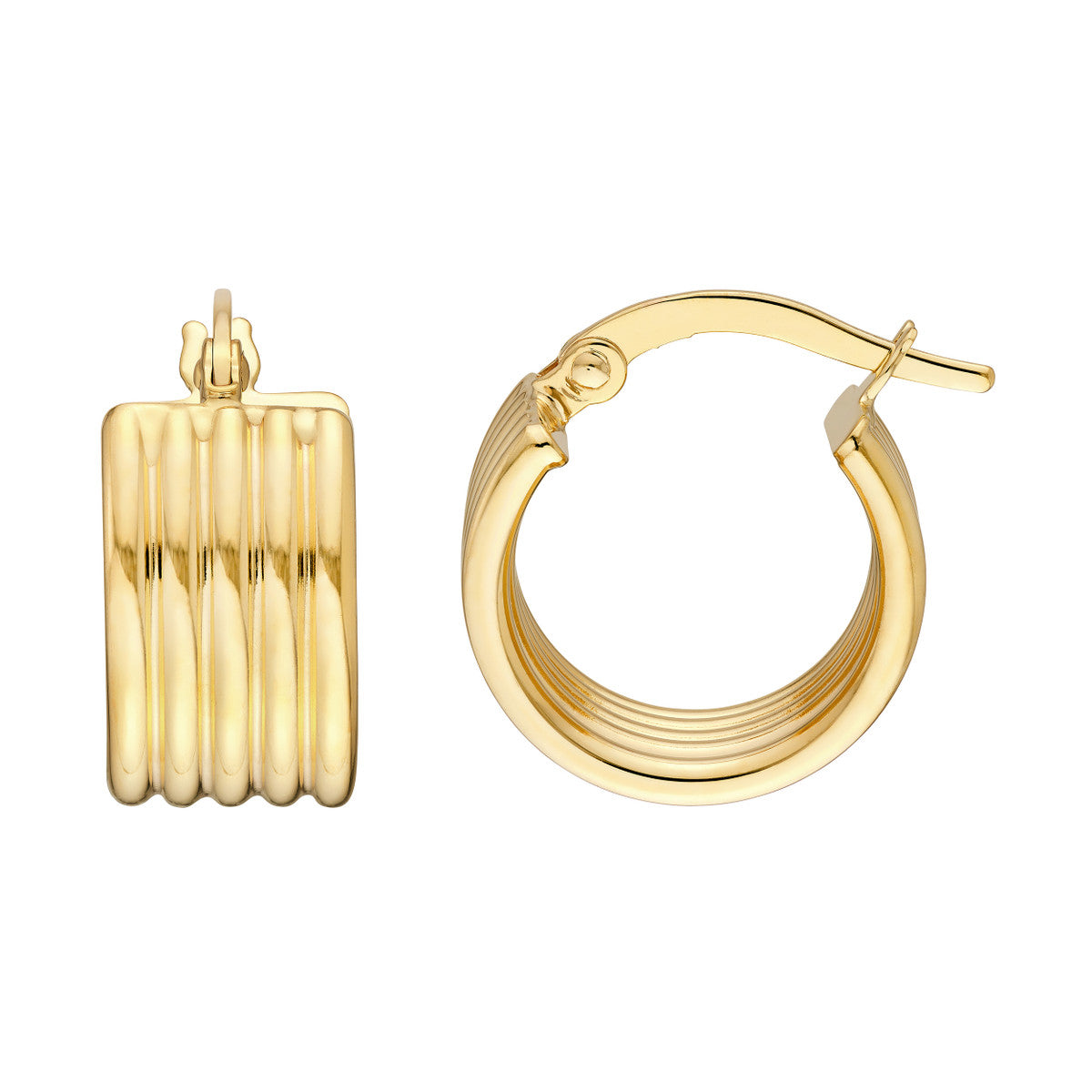14K YG Small Round Wide Ribbed Hoops Main image