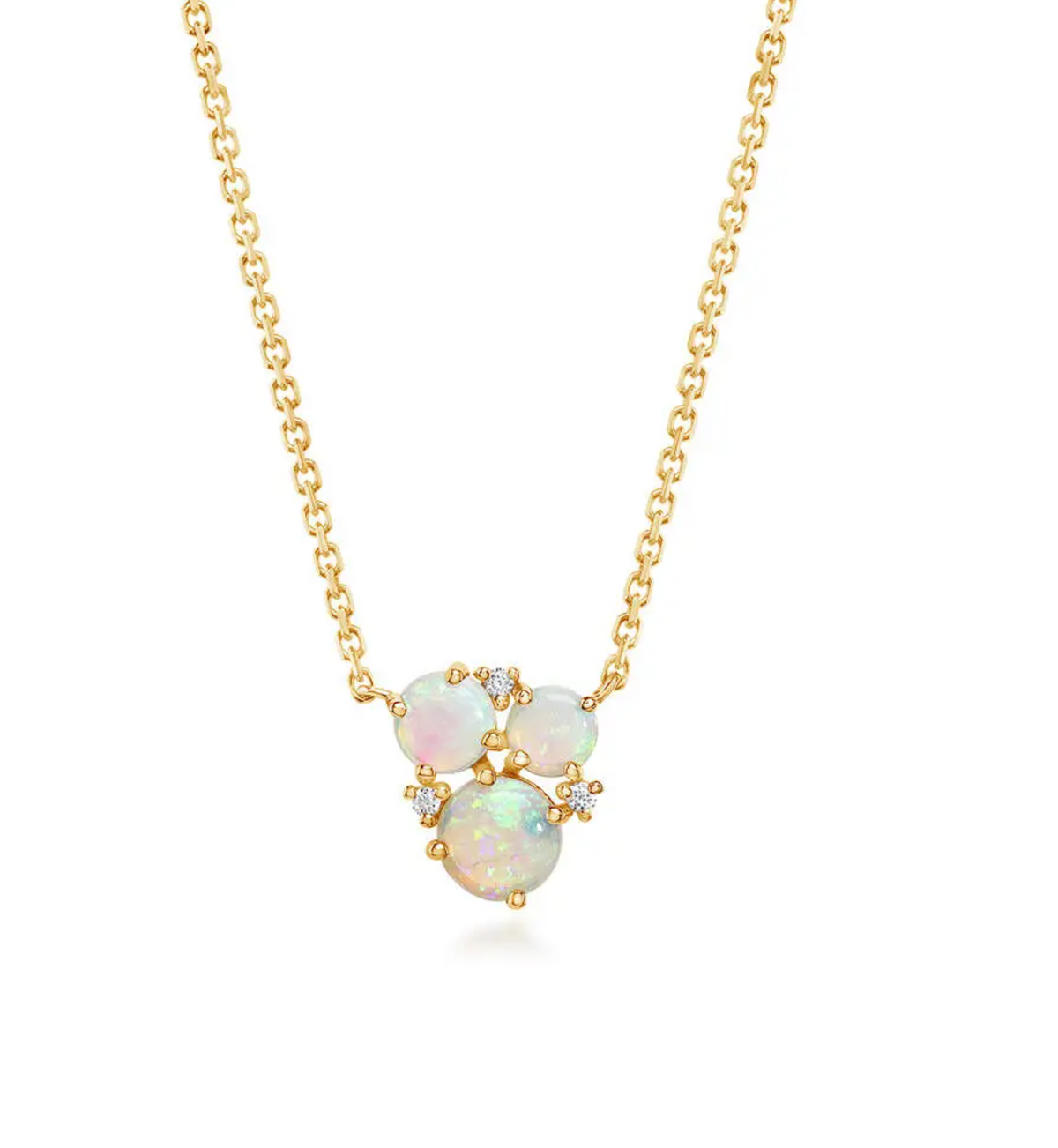 14K Yellow Gold Diamond & Australian Opal Cluster Pendant Necklace Main image