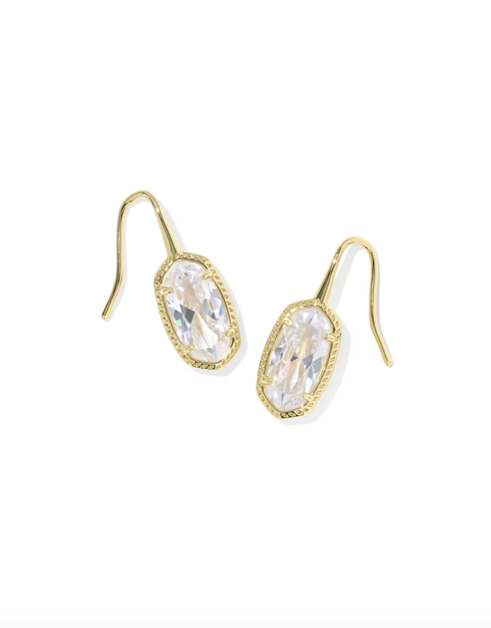 Gold Plated Lee Luxe Drop Earrings in White CZ by Kendra Scott
